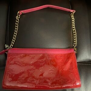 MCM Red Patent Leather Clutch with Gold Chain